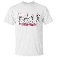 Dancing Skeletons Breast Cancer T Shirt Skeleton Pink Ribbon Halloween - Wonder Print Shop