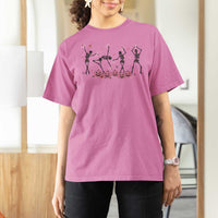 Dancing Skeletons Breast Cancer T Shirt For Women Skeleton Pink Ribbon Halloween - Wonder Print Shop