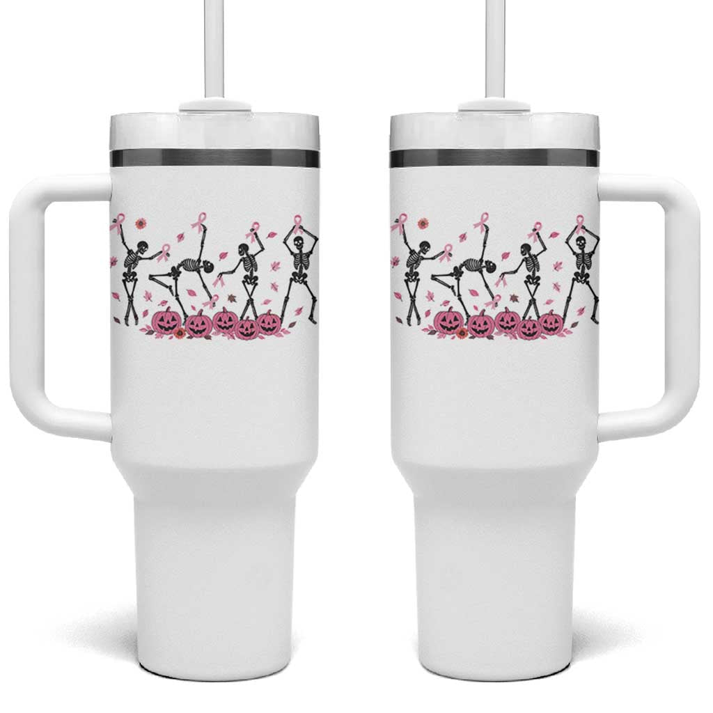 Dancing Skeletons Breast Cancer Tumbler With Handle Skeleton Pink Ribbon Halloween - Wonder Print Shop