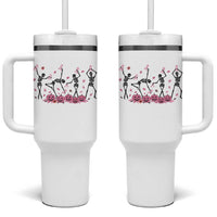 Dancing Skeletons Breast Cancer Tumbler With Handle Skeleton Pink Ribbon Halloween - Wonder Print Shop