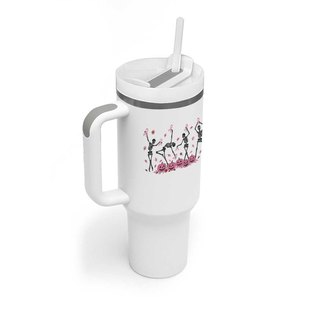 Dancing Skeletons Breast Cancer Tumbler With Handle Skeleton Pink Ribbon Halloween - Wonder Print Shop