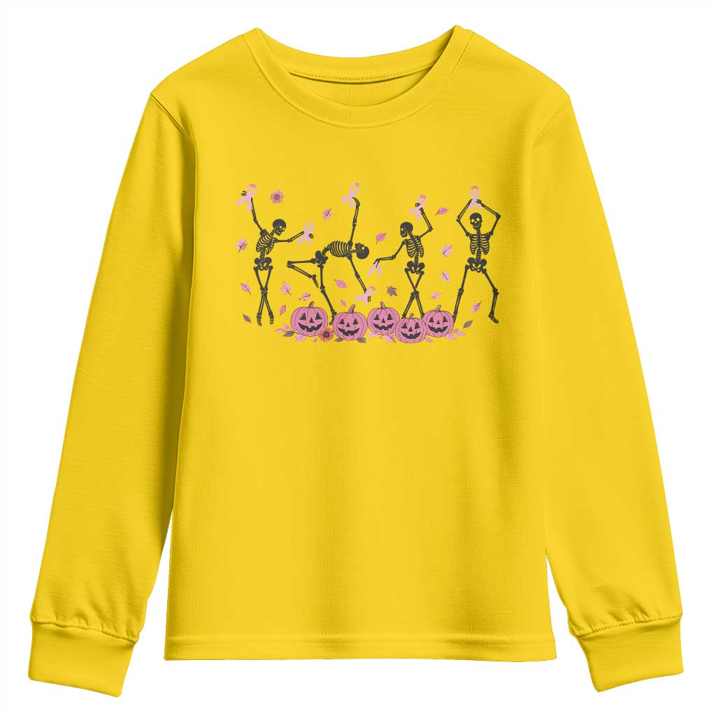 Dancing Skeletons Breast Cancer Youth Sweatshirt Skeleton Pink Ribbon Halloween - Wonder Print Shop
