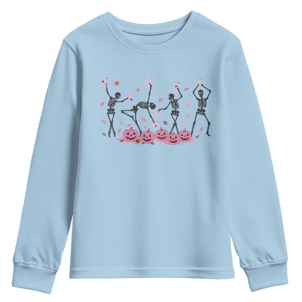 Dancing Skeletons Breast Cancer Youth Sweatshirt Skeleton Pink Ribbon Halloween - Wonder Print Shop