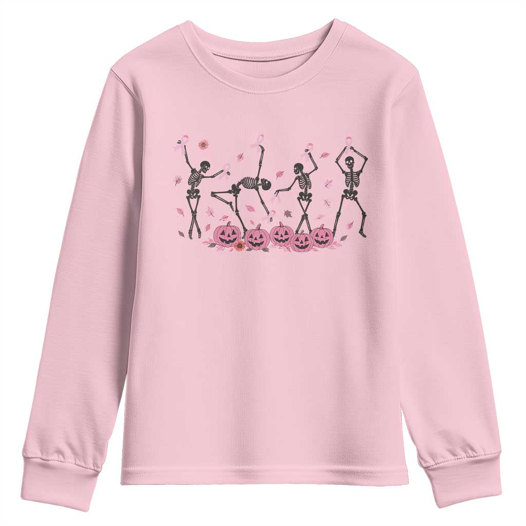 Dancing Skeletons Breast Cancer Youth Sweatshirt Skeleton Pink Ribbon Halloween - Wonder Print Shop