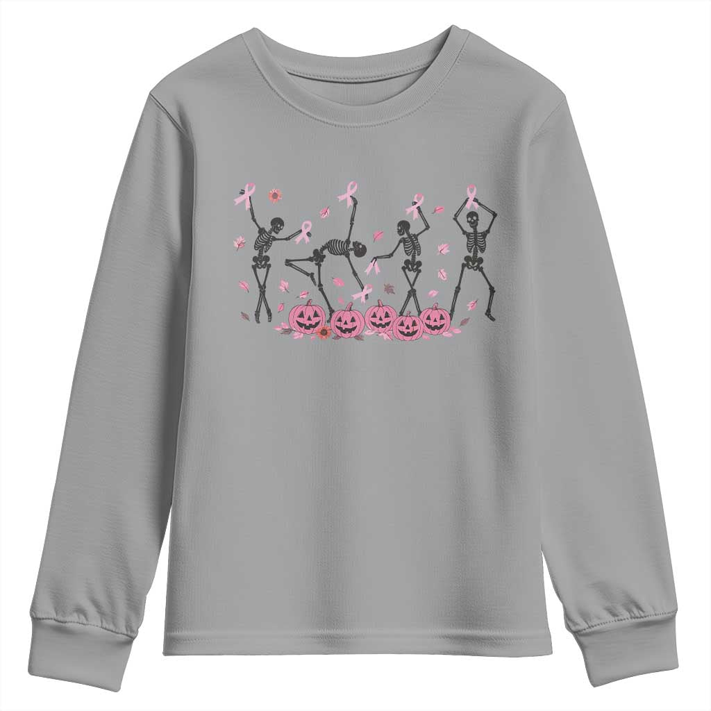 Dancing Skeletons Breast Cancer Youth Sweatshirt Skeleton Pink Ribbon Halloween - Wonder Print Shop