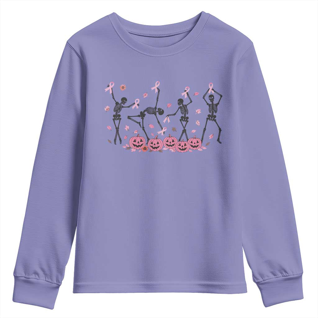Dancing Skeletons Breast Cancer Youth Sweatshirt Skeleton Pink Ribbon Halloween - Wonder Print Shop