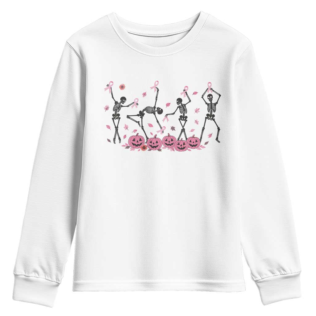 Dancing Skeletons Breast Cancer Youth Sweatshirt Skeleton Pink Ribbon Halloween - Wonder Print Shop