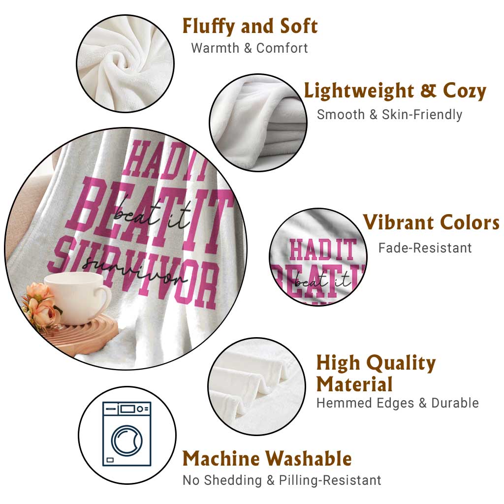 Breast Cancer Support Throw Blanket Had it Beat it Survivor Gift - Wonder Print Shop