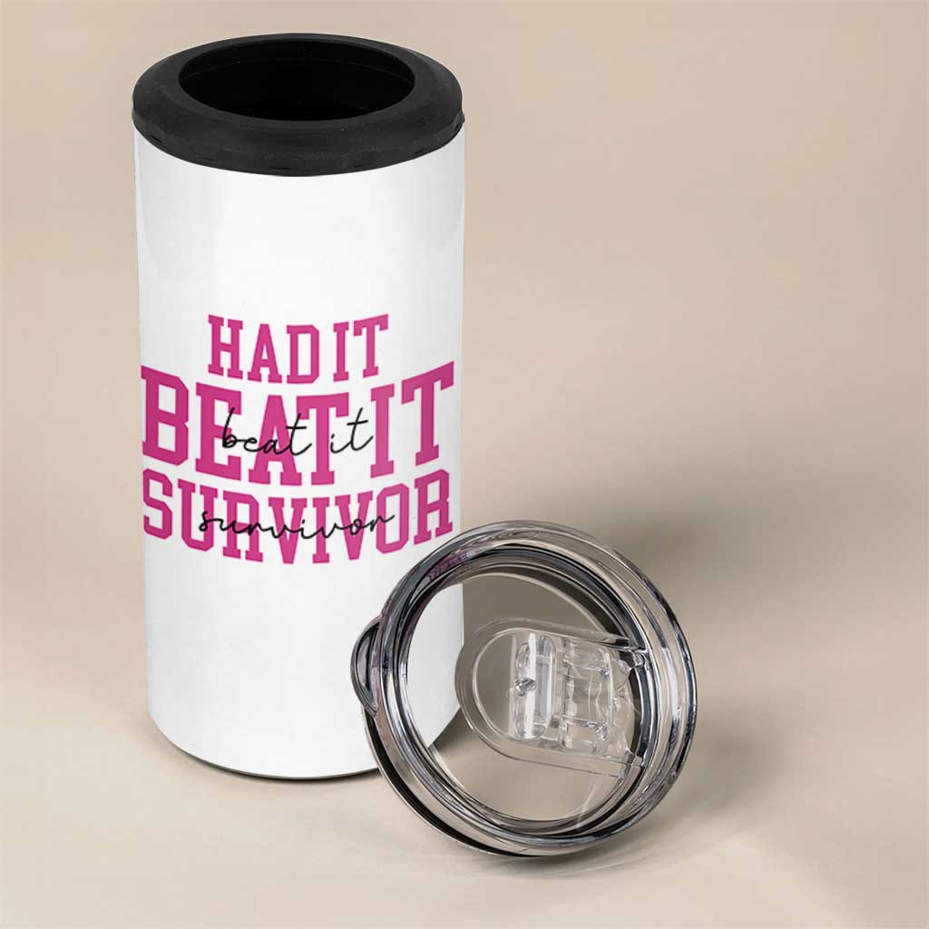 Breast Cancer Support 4 in 1 Can Cooler Tumbler Had it Beat it Survivor Gift - Wonder Print Shop