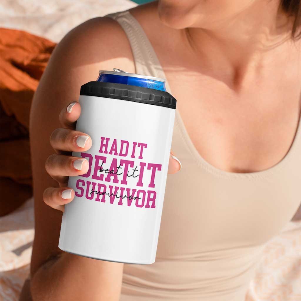 Breast Cancer Support 4 in 1 Can Cooler Tumbler Had it Beat it Survivor Gift - Wonder Print Shop