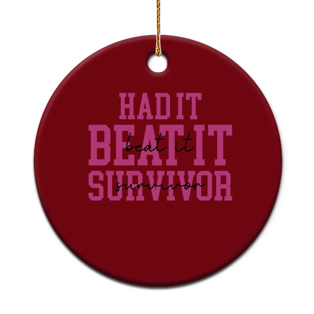 Breast Cancer Support Ceramic Ornament Had it Beat it Survivor Gift - Wonder Print Shop