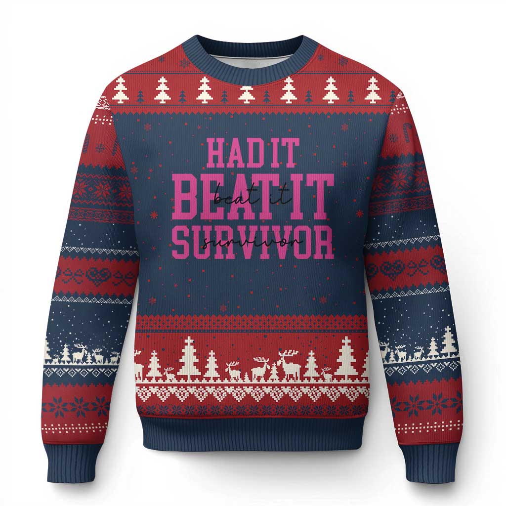 Breast Cancer Support Ugly Christmas Sweater Had it Beat it Survivor Gift - Wonder Print Shop