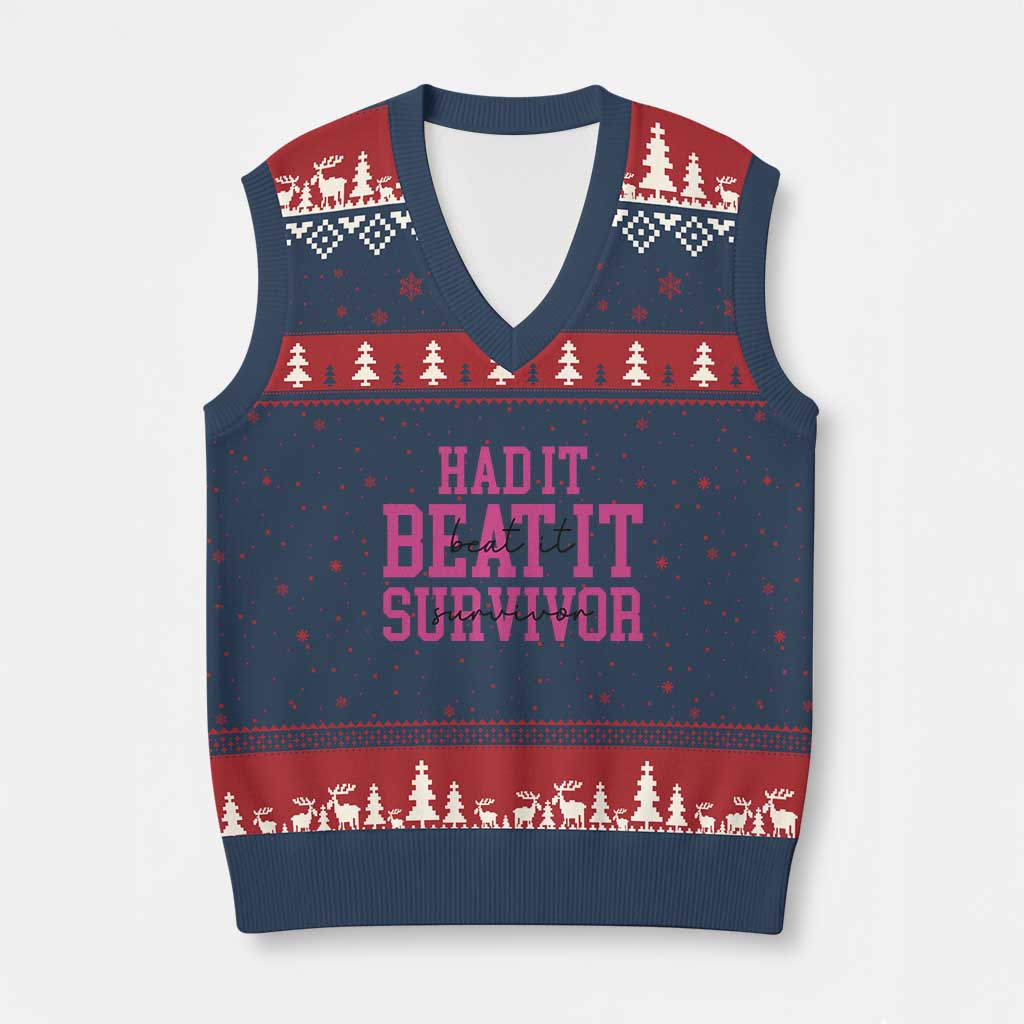 Breast Cancer Support V-Neck Knit Sweater Vest Had it Beat it Survivor Gift - Wonder Print Shop