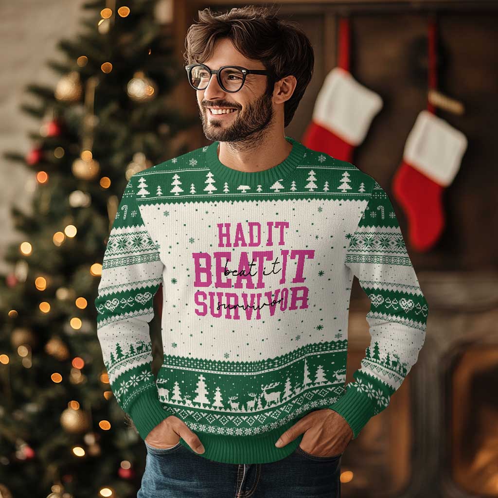 Breast Cancer Support Ugly Christmas Sweater Had it Beat it Survivor Gift TS10