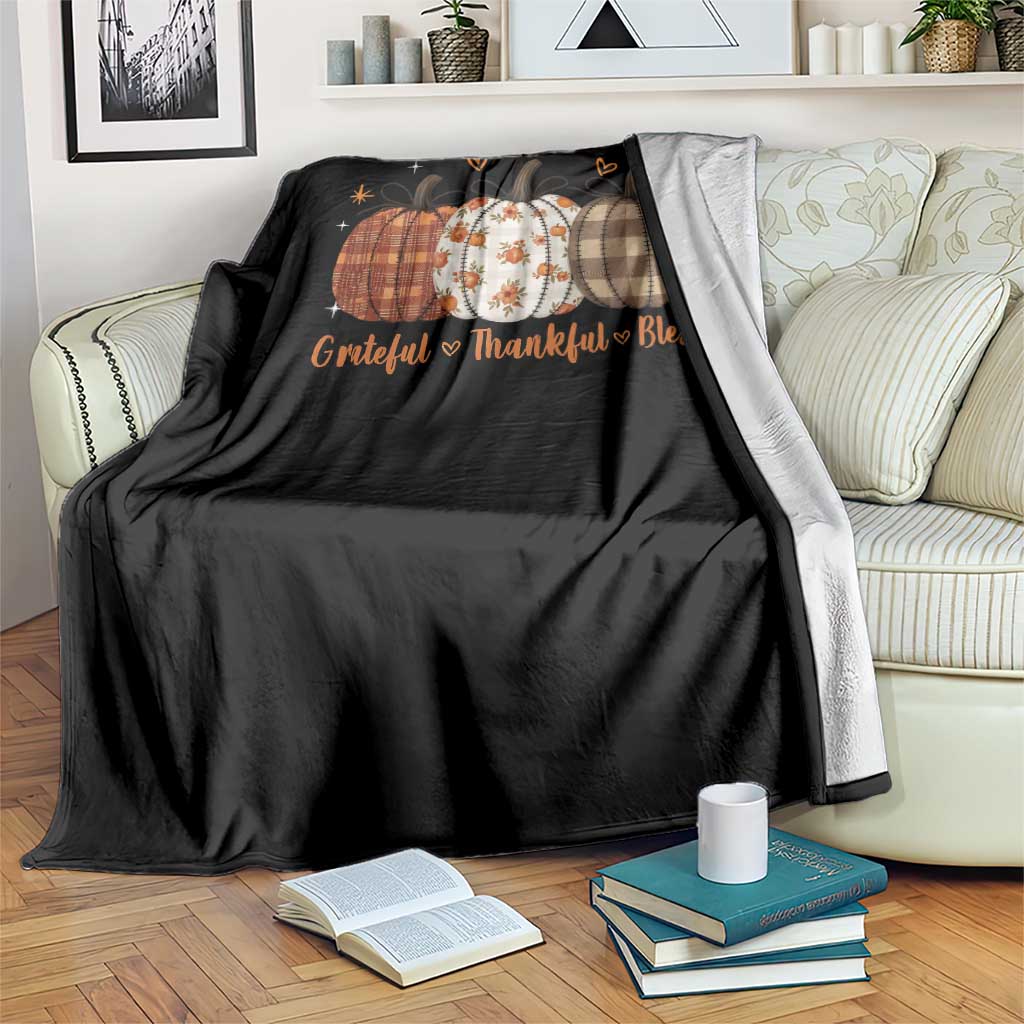 Grateful Thankful Blessed Pumpkin Throw Blanket Hello Thanksgiving Cozy Fall Autumn Rustic - Wonder Print Shop