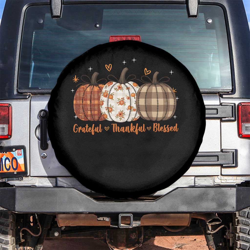 Grateful Thankful Blessed Pumpkin Spare Tire Cover Hello Thanksgiving Cozy Fall Autumn Rustic - Wonder Print Shop