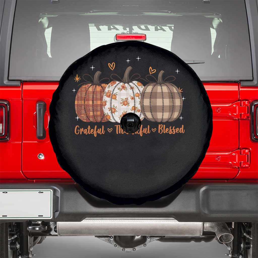 Grateful Thankful Blessed Pumpkin Spare Tire Cover Hello Thanksgiving Cozy Fall Autumn Rustic - Wonder Print Shop