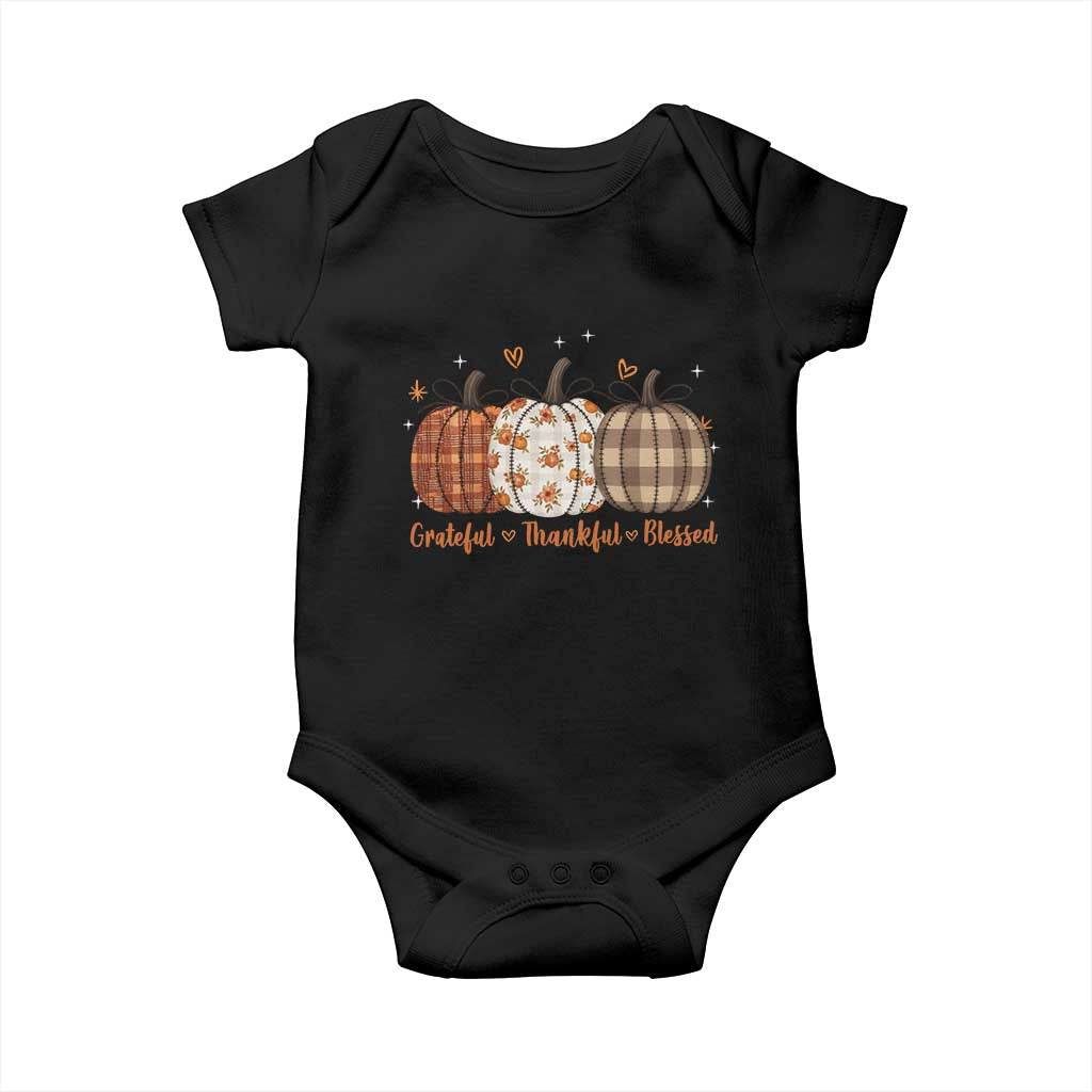 Grateful Thankful Blessed Pumpkin Baby Onesie Hello Thanksgiving Cozy Fall Autumn Rustic - Wonder Print Shop