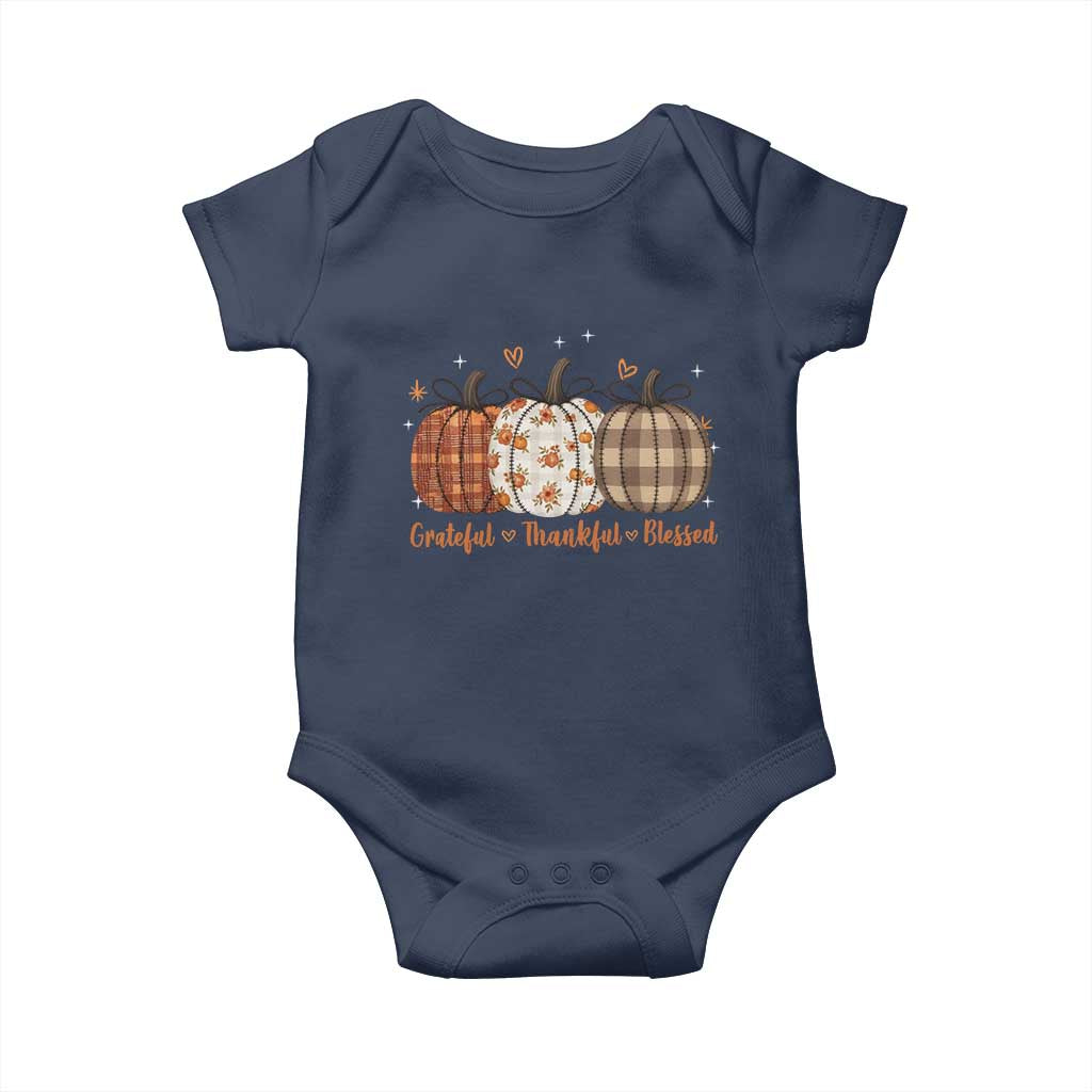 Grateful Thankful Blessed Pumpkin Baby Onesie Hello Thanksgiving Cozy Fall Autumn Rustic - Wonder Print Shop