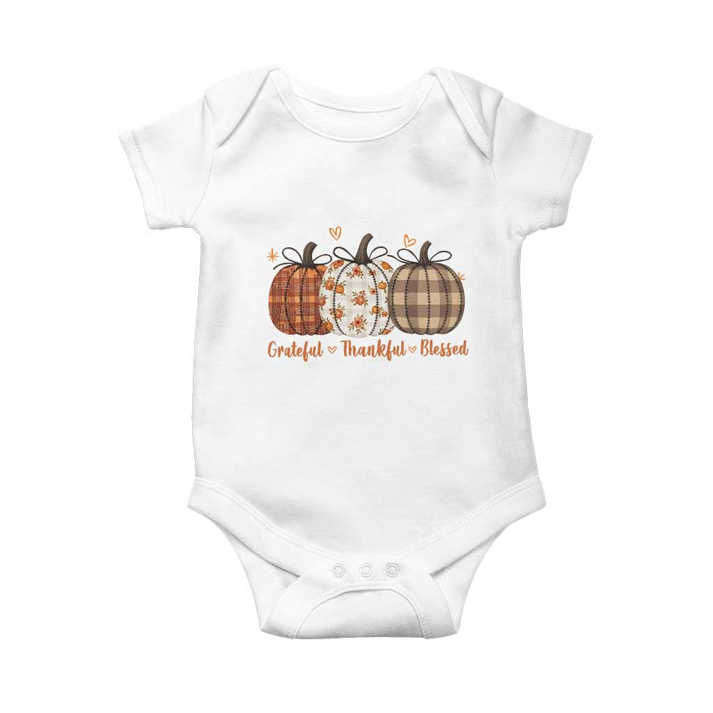 Grateful Thankful Blessed Pumpkin Baby Onesie Hello Thanksgiving Cozy Fall Autumn Rustic - Wonder Print Shop