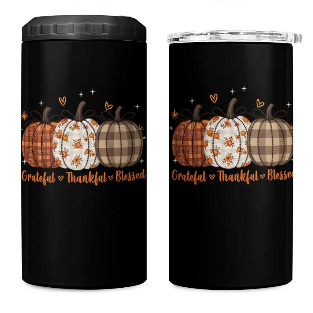 Grateful Thankful Blessed Pumpkin 4 in 1 Can Cooler Tumbler Hello Thanksgiving Cozy Fall Autumn Rustic - Wonder Print Shop