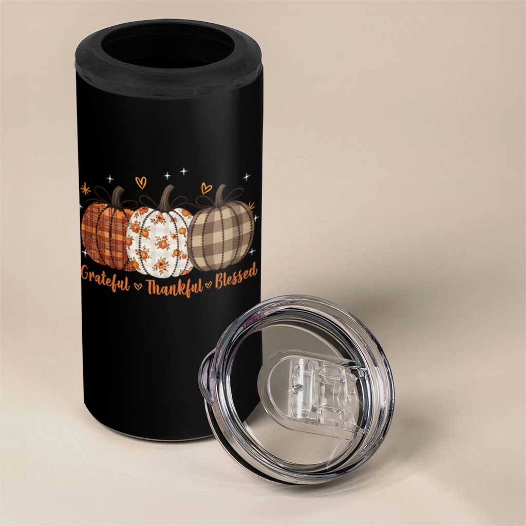 Grateful Thankful Blessed Pumpkin 4 in 1 Can Cooler Tumbler Hello Thanksgiving Cozy Fall Autumn Rustic - Wonder Print Shop