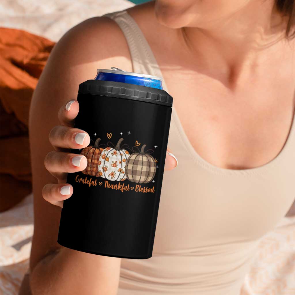 Grateful Thankful Blessed Pumpkin 4 in 1 Can Cooler Tumbler Hello Thanksgiving Cozy Fall Autumn Rustic - Wonder Print Shop
