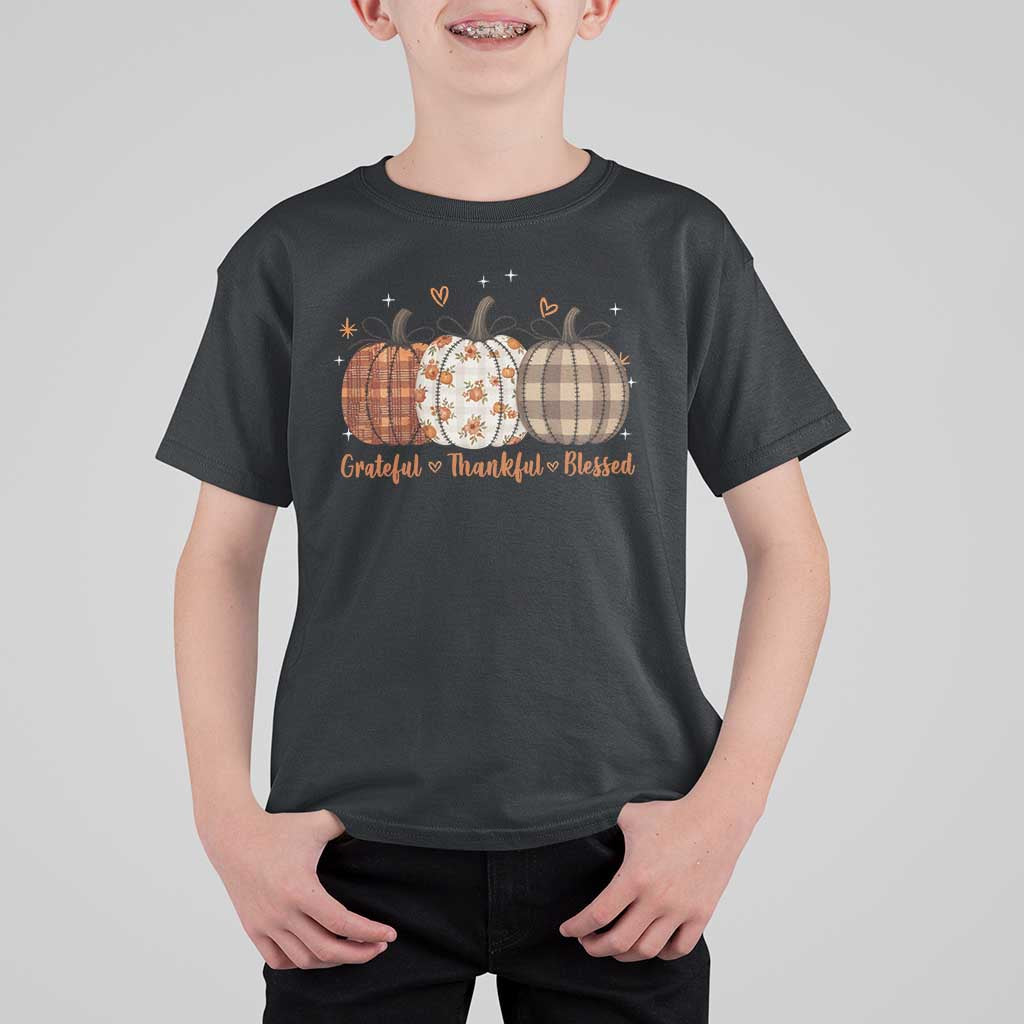 Grateful Thankful Blessed Pumpkin T Shirt For Kid Hello Thanksgiving Cozy Fall Autumn Rustic - Wonder Print Shop