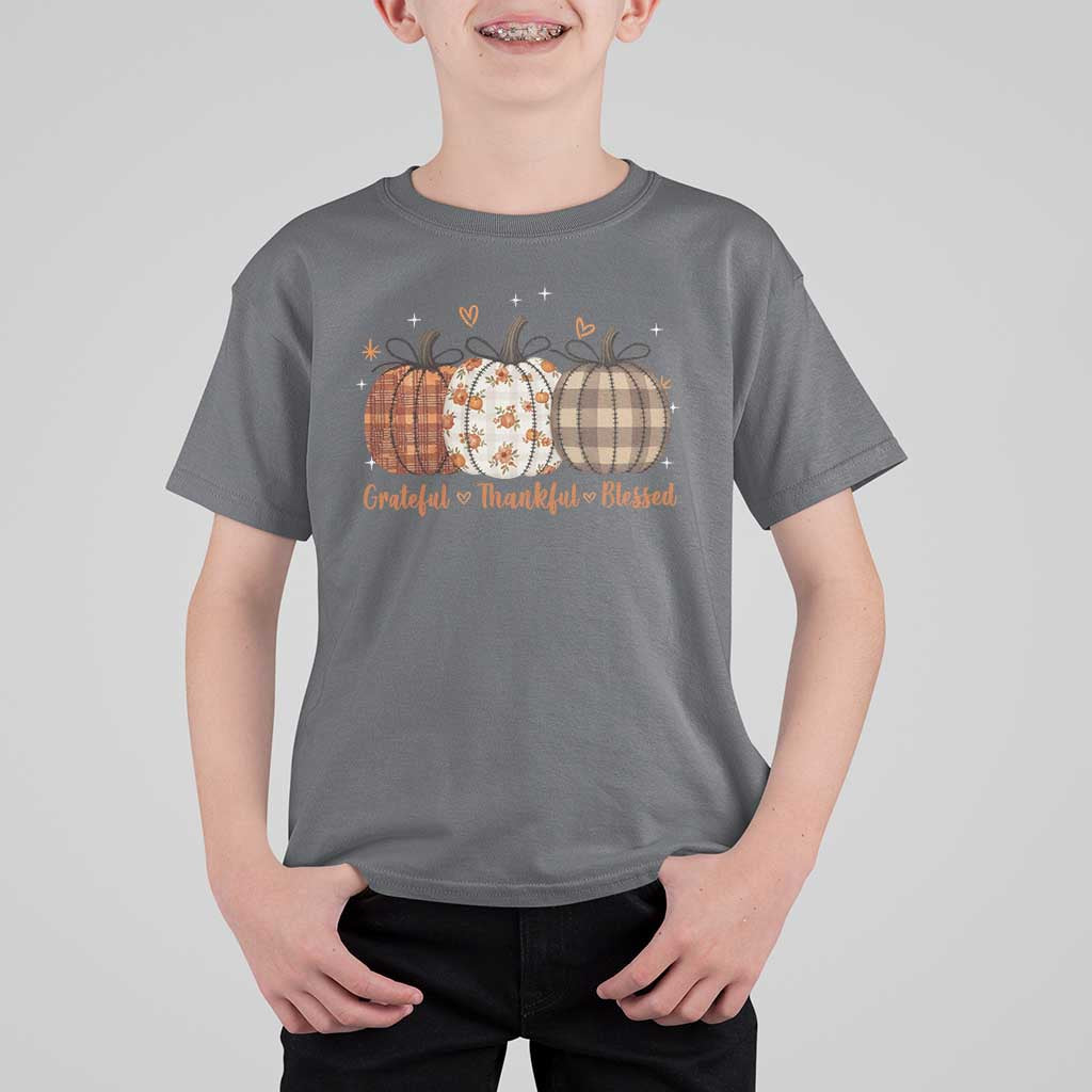 Grateful Thankful Blessed Pumpkin T Shirt For Kid Hello Thanksgiving Cozy Fall Autumn Rustic - Wonder Print Shop