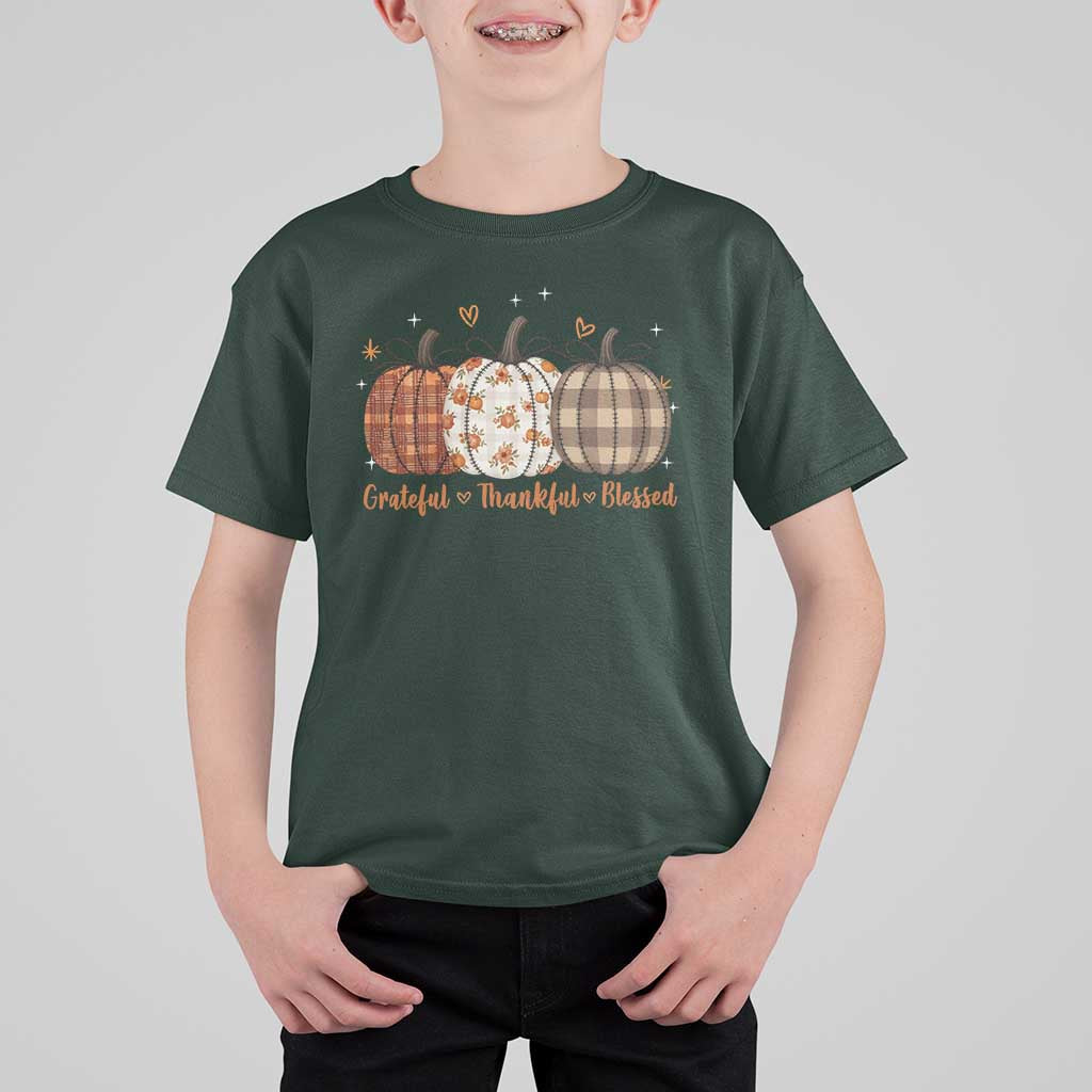 Grateful Thankful Blessed Pumpkin T Shirt For Kid Hello Thanksgiving Cozy Fall Autumn Rustic - Wonder Print Shop