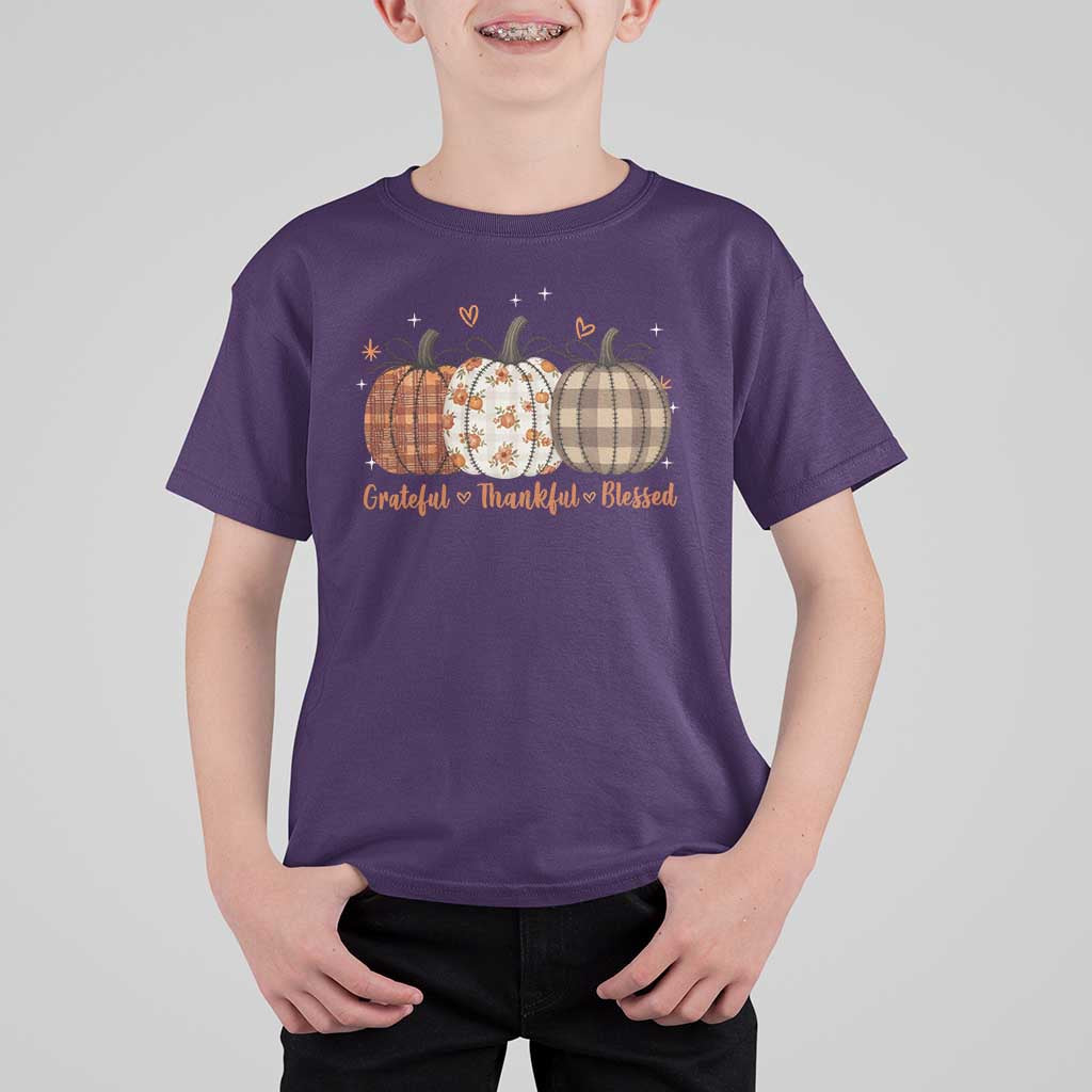 Grateful Thankful Blessed Pumpkin T Shirt For Kid Hello Thanksgiving Cozy Fall Autumn Rustic - Wonder Print Shop