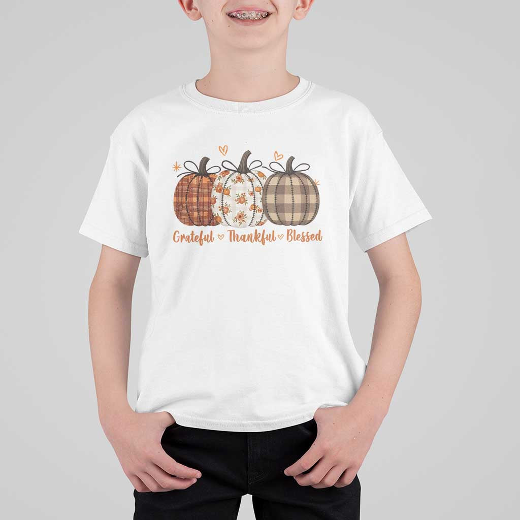 Grateful Thankful Blessed Pumpkin T Shirt For Kid Hello Thanksgiving Cozy Fall Autumn Rustic - Wonder Print Shop