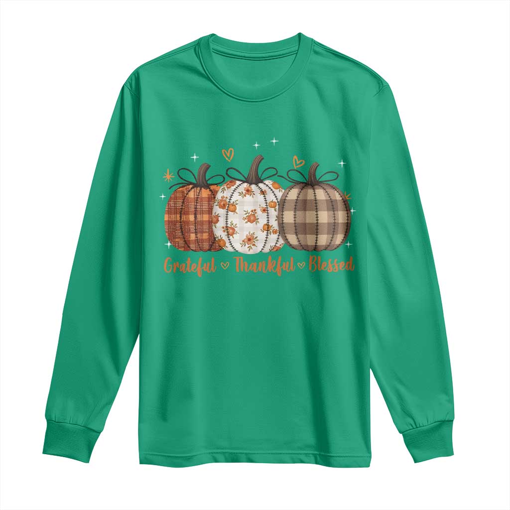 Grateful Thankful Blessed Pumpkin Long Sleeve Shirt Hello Thanksgiving Cozy Fall Autumn Rustic - Wonder Print Shop