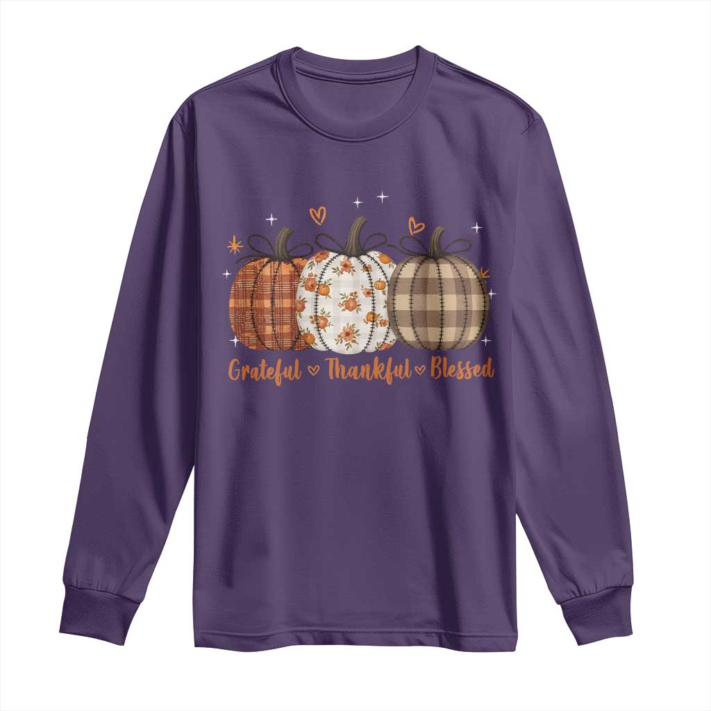Grateful Thankful Blessed Pumpkin Long Sleeve Shirt Hello Thanksgiving Cozy Fall Autumn Rustic - Wonder Print Shop