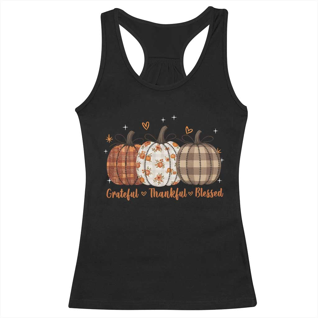 Grateful Thankful Blessed Pumpkin Racerback Tank Top Hello Thanksgiving Cozy Fall Autumn Rustic - Wonder Print Shop