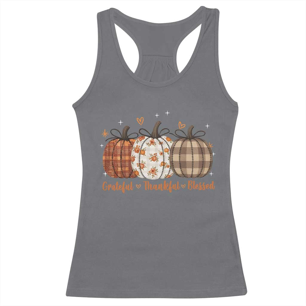 Grateful Thankful Blessed Pumpkin Racerback Tank Top Hello Thanksgiving Cozy Fall Autumn Rustic - Wonder Print Shop