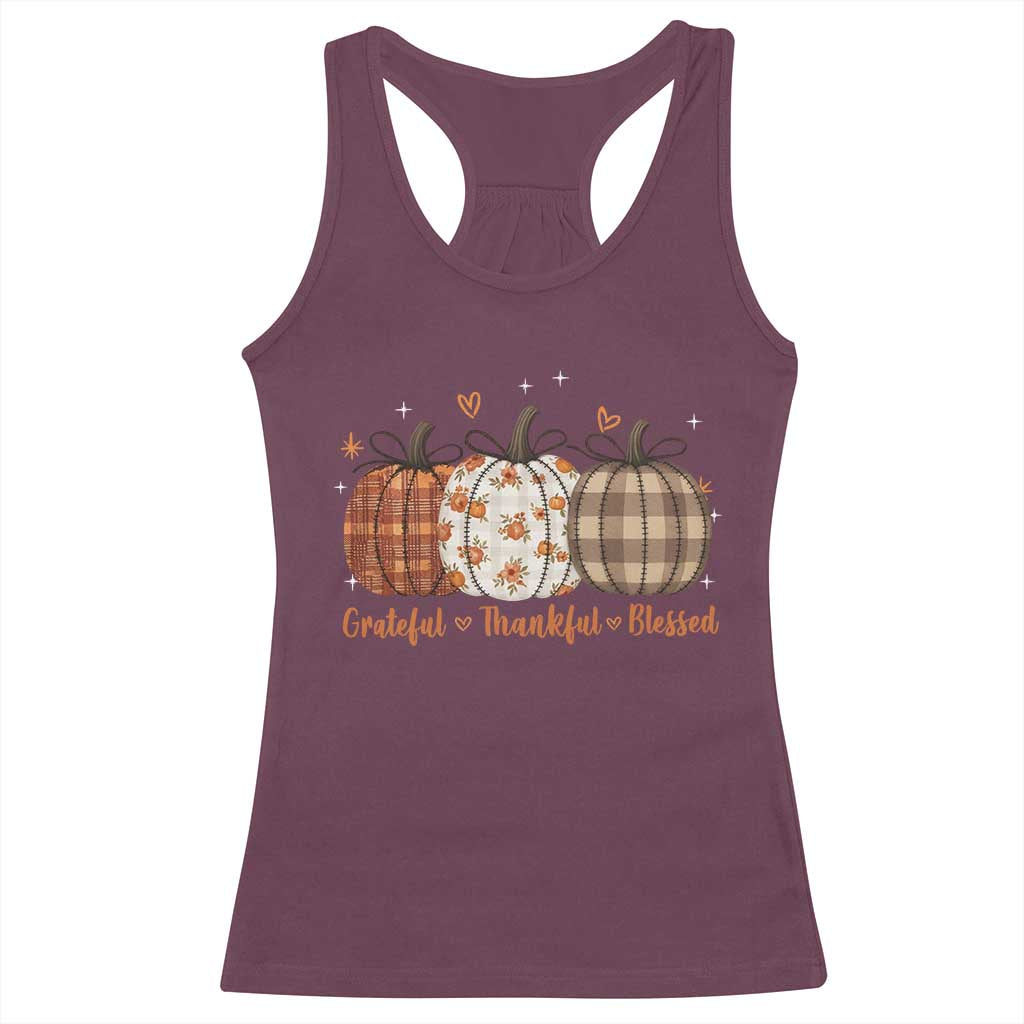 Grateful Thankful Blessed Pumpkin Racerback Tank Top Hello Thanksgiving Cozy Fall Autumn Rustic - Wonder Print Shop