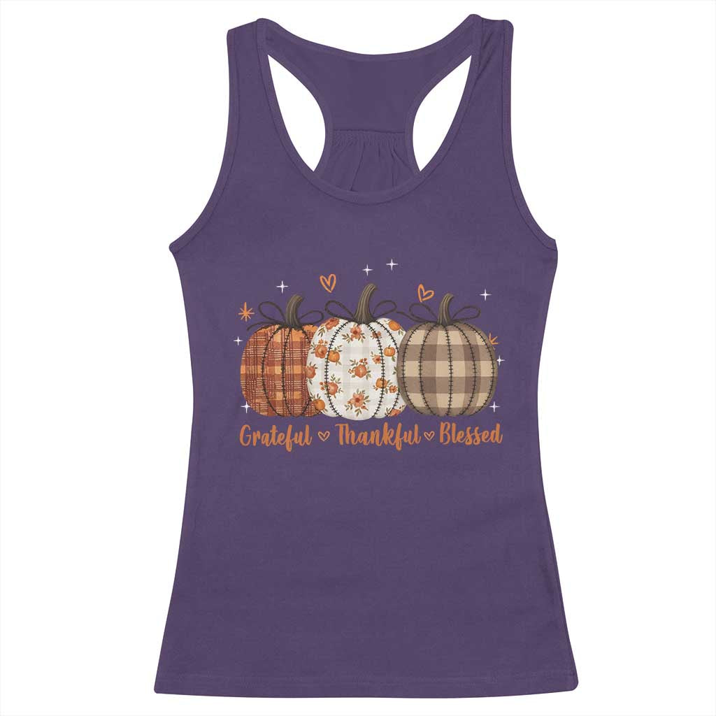 Grateful Thankful Blessed Pumpkin Racerback Tank Top Hello Thanksgiving Cozy Fall Autumn Rustic - Wonder Print Shop