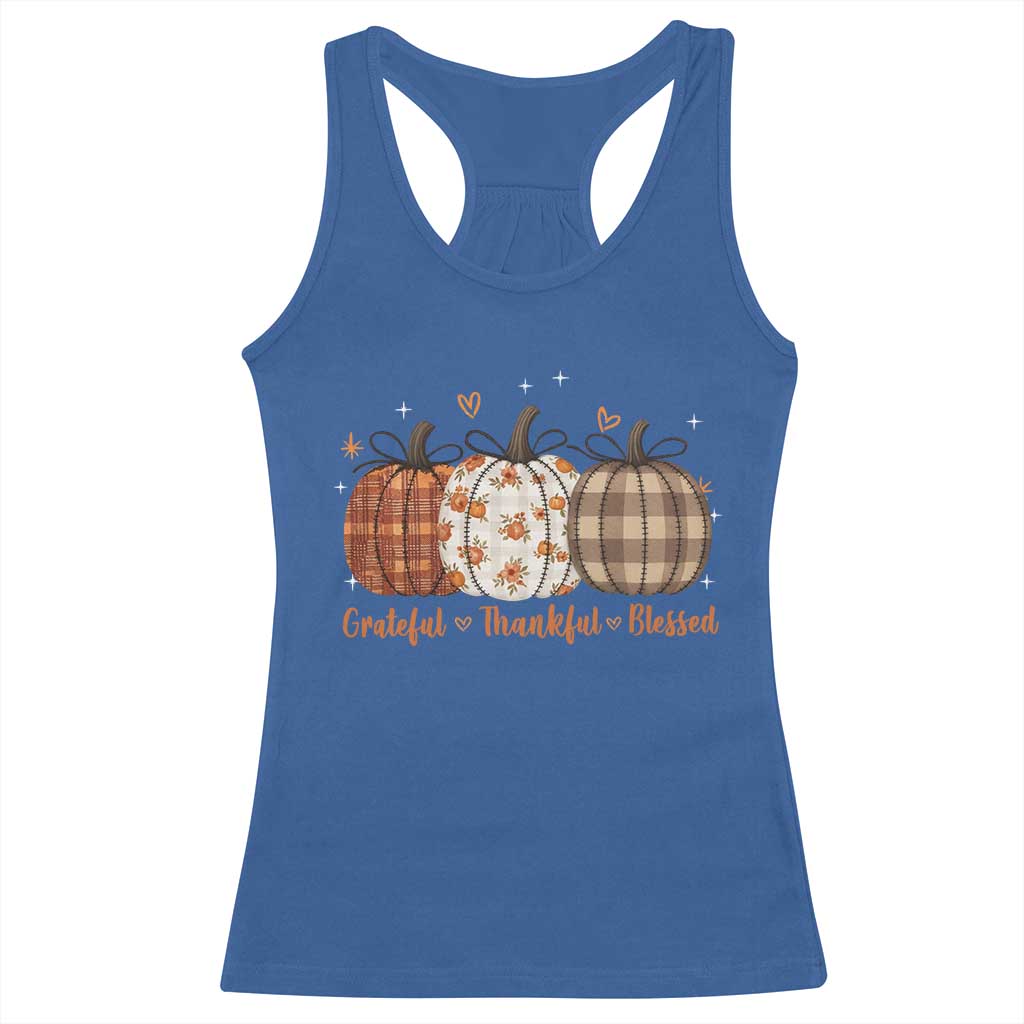 Grateful Thankful Blessed Pumpkin Racerback Tank Top Hello Thanksgiving Cozy Fall Autumn Rustic - Wonder Print Shop