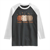 Grateful Thankful Blessed Pumpkin Raglan Shirt Hello Thanksgiving Cozy Fall Autumn Rustic - Wonder Print Shop