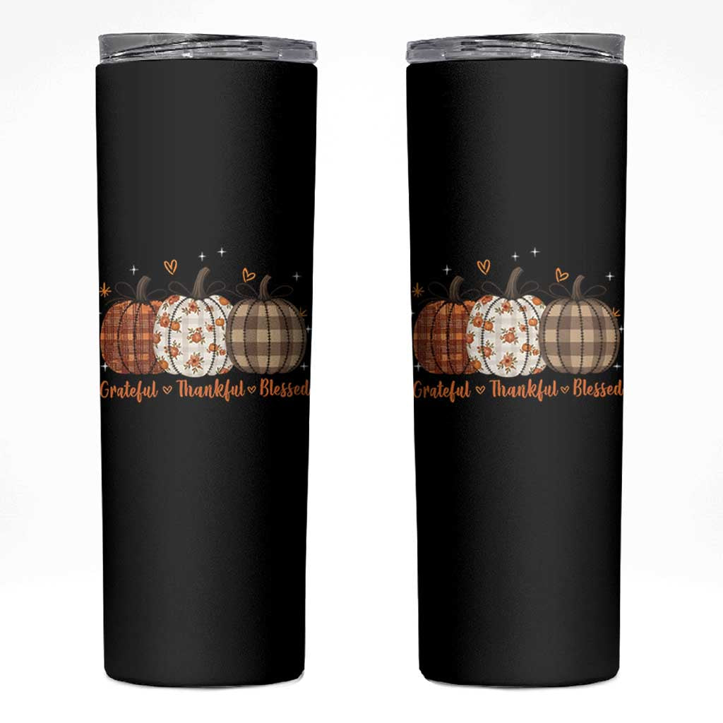 Grateful Thankful Blessed Pumpkin Skinny Tumbler Hello Thanksgiving Cozy Fall Autumn Rustic - Wonder Print Shop