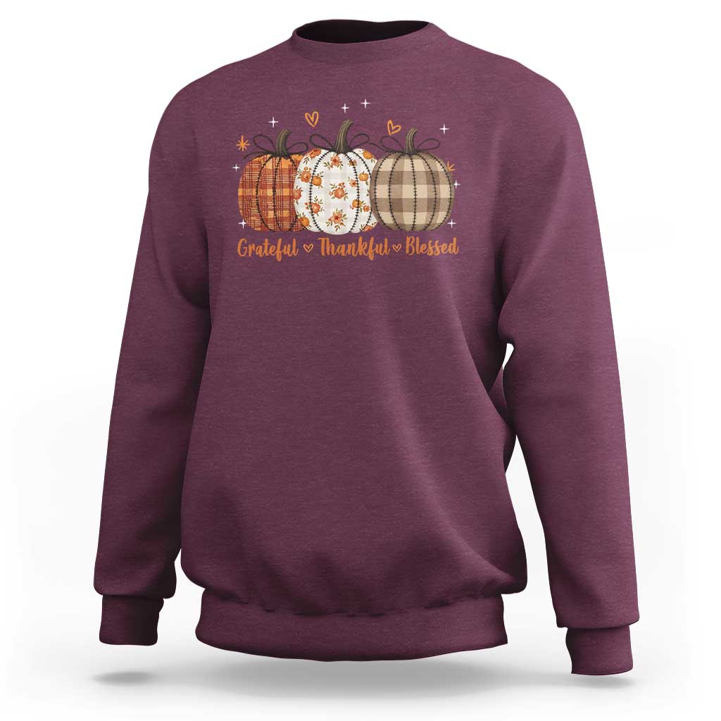 Grateful Thankful Blessed Pumpkin Sweatshirt Hello Thanksgiving Cozy Fall Autumn Rustic - Wonder Print Shop