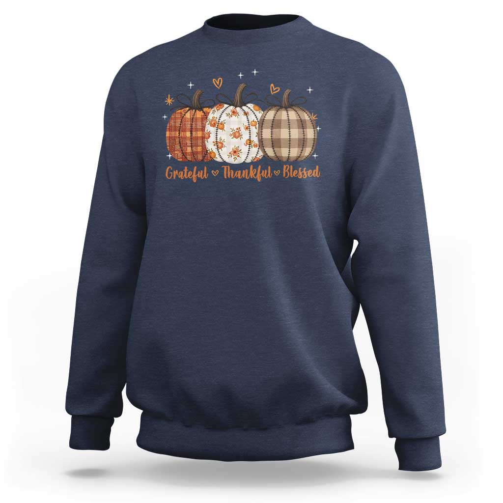 Grateful Thankful Blessed Pumpkin Sweatshirt Hello Thanksgiving Cozy Fall Autumn Rustic - Wonder Print Shop
