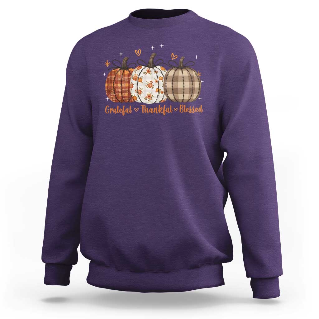 Grateful Thankful Blessed Pumpkin Sweatshirt Hello Thanksgiving Cozy Fall Autumn Rustic - Wonder Print Shop