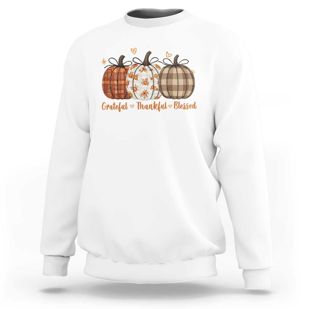 Grateful Thankful Blessed Pumpkin Sweatshirt Hello Thanksgiving Cozy Fall Autumn Rustic - Wonder Print Shop