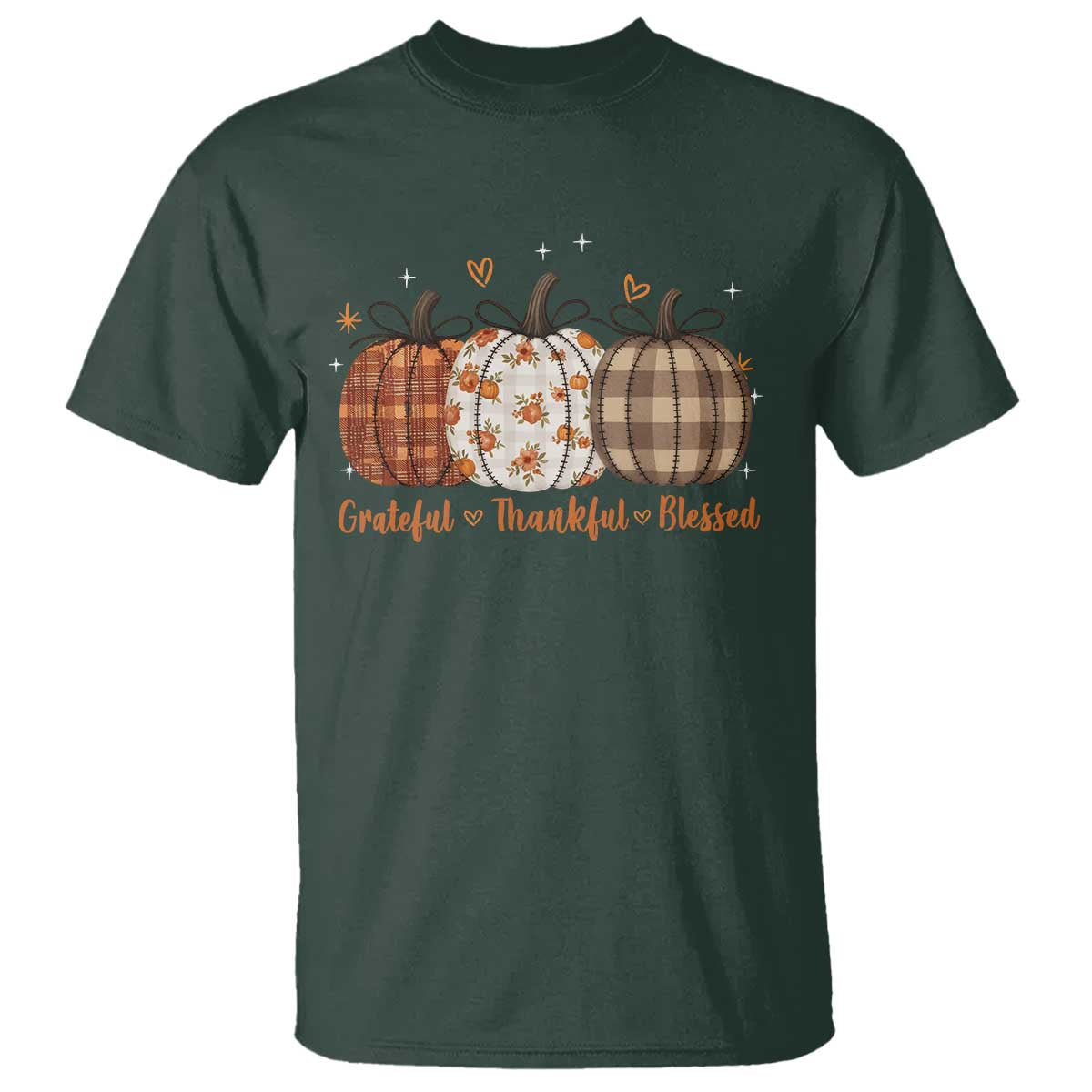 Grateful Thankful Blessed Pumpkin T Shirt Hello Thanksgiving Cozy Fall Autumn Rustic - Wonder Print Shop