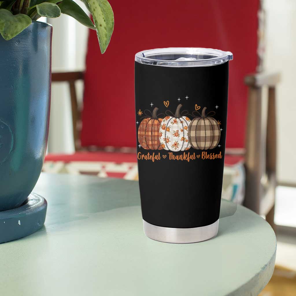 Grateful Thankful Blessed Pumpkin Tumbler Cup Hello Thanksgiving Cozy Fall Autumn Rustic - Wonder Print Shop