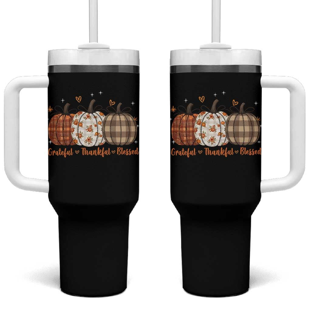Grateful Thankful Blessed Pumpkin Tumbler With Handle Hello Thanksgiving Cozy Fall Autumn Rustic - Wonder Print Shop