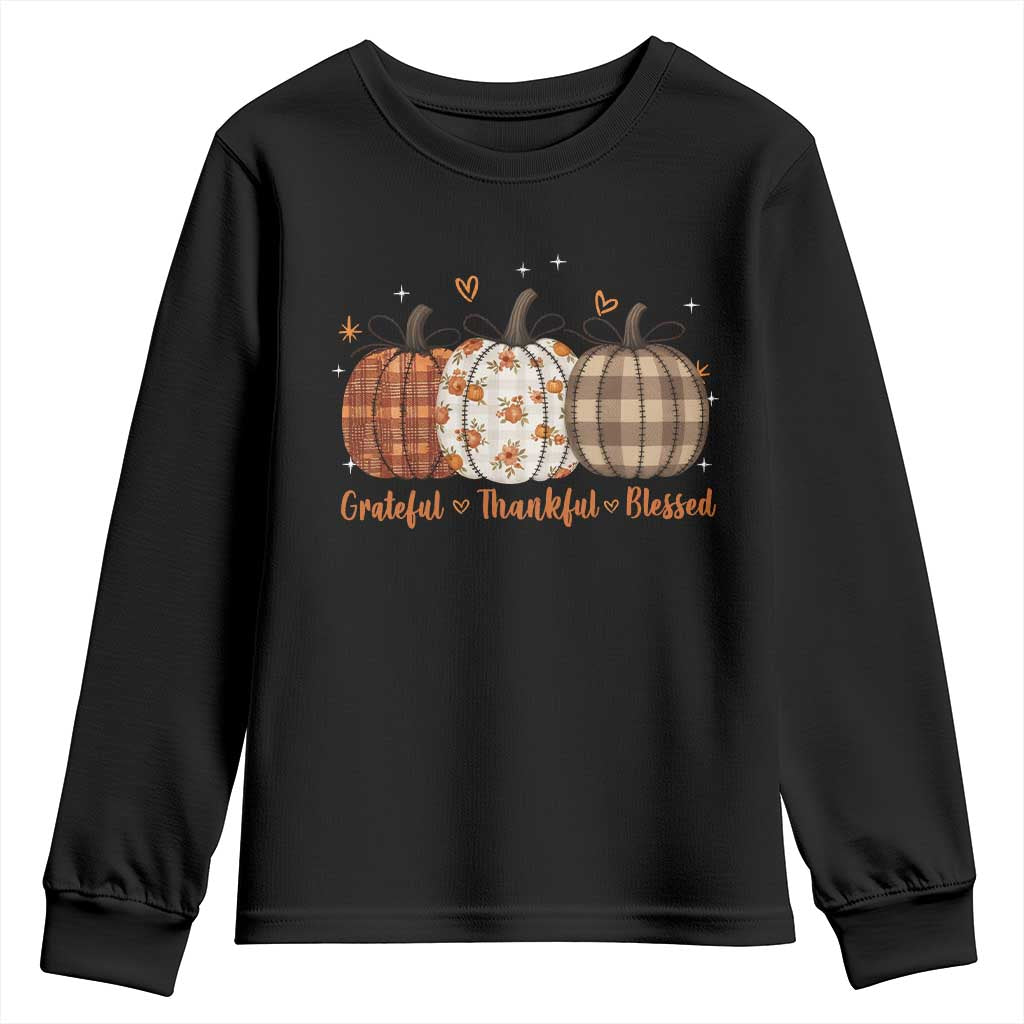 Grateful Thankful Blessed Pumpkin Youth Sweatshirt Hello Thanksgiving Cozy Fall Autumn Rustic - Wonder Print Shop