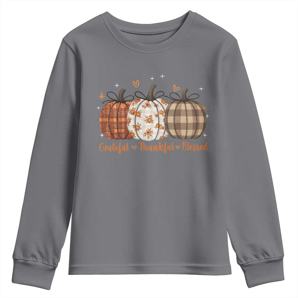 Grateful Thankful Blessed Pumpkin Youth Sweatshirt Hello Thanksgiving Cozy Fall Autumn Rustic - Wonder Print Shop